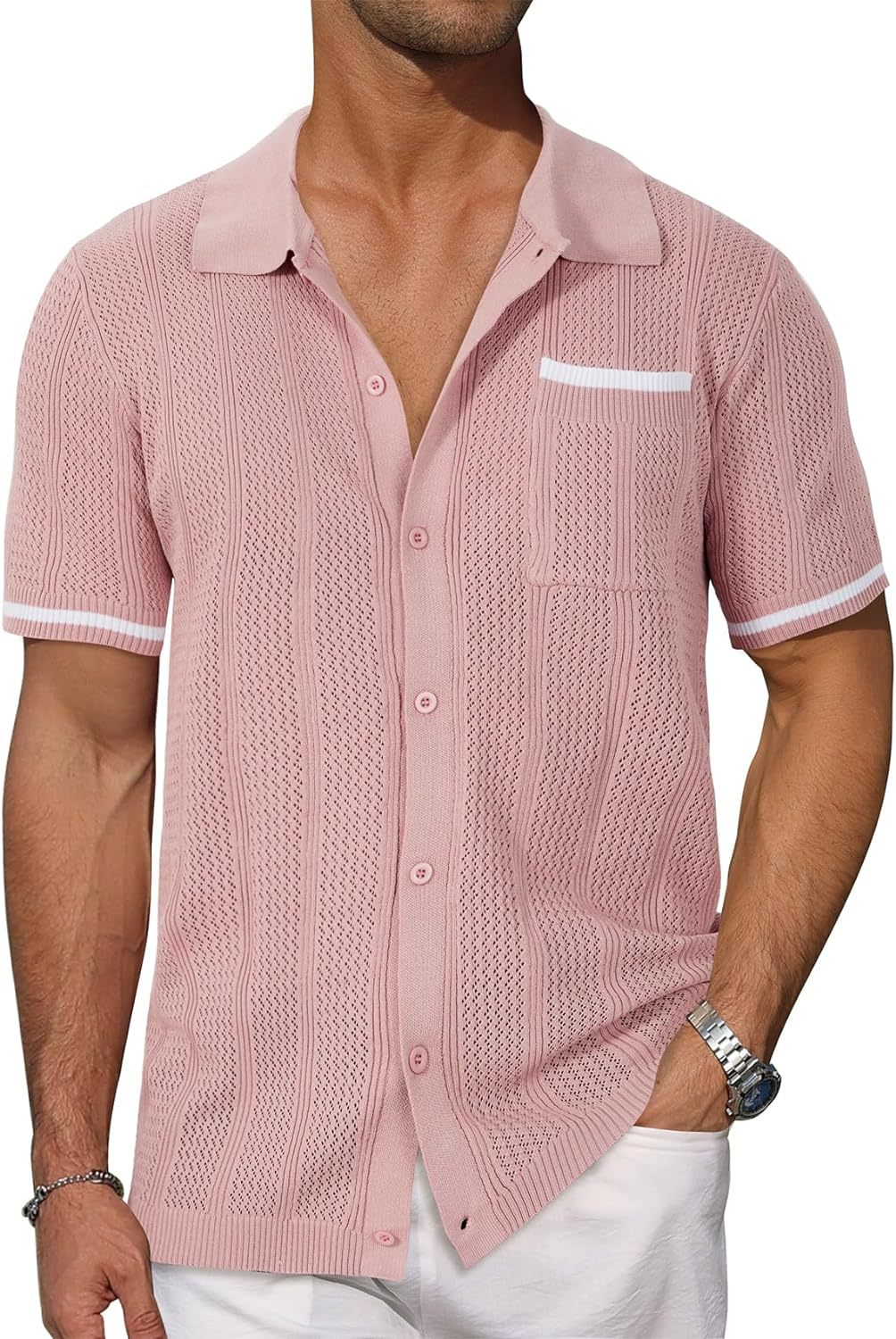 Short-sleeved Shirt Pocket Hollow Breathable Cool Summer Men's Casual Jacket Cardigan