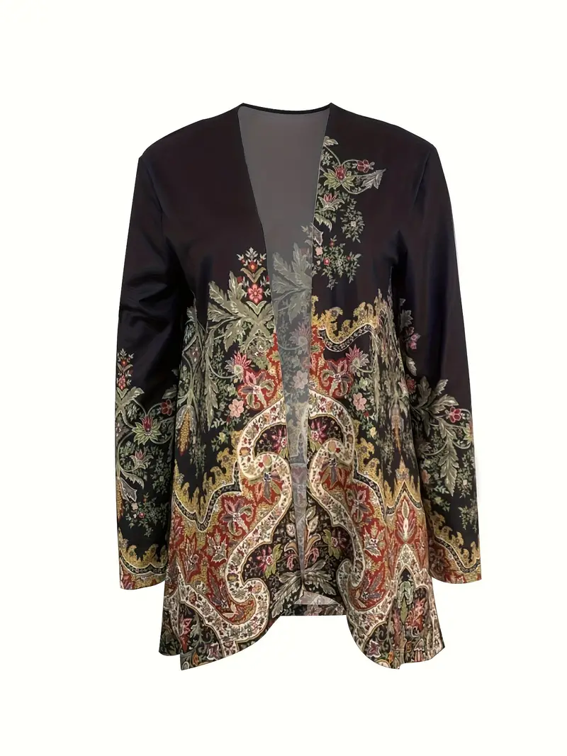 Spring And Autumn New Women's Top Printed Cardigan Casual Long Sleeve Light Jacket Black